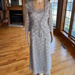 *R&M Richard Taupe Lace Jacket & Dress Mothers Gown Wedding Formal Dress Size 10
